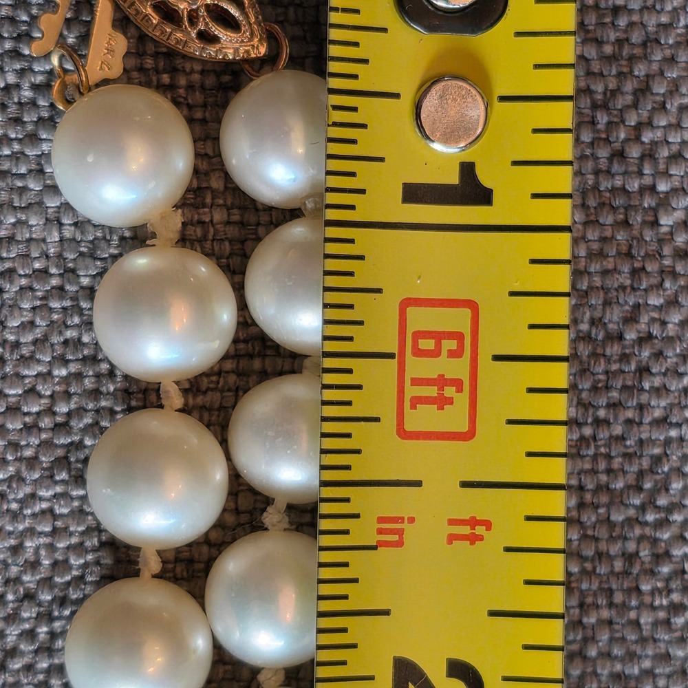 Vintage 14K Yellow Gold Cultured Pearl Strand Necklace 18 Inch 6mm Knotted Clasp - Picture 7 of 9